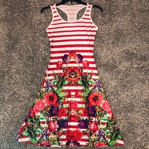 👗 Docefit Cute Red Striped Floral Racerback Dress
